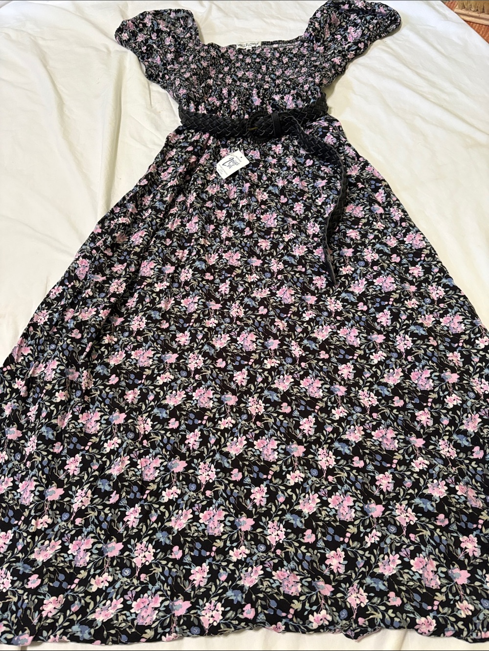 Wallflower Black Maxi Dress with Pink & Blue Floral Print